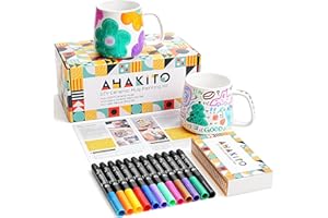 ahakito Keramik Tassen Bemalen Set WeißE Porzellan Tasse Zum Bemalen Set Malset Porzellanstifte SpüLmaschinenfest, Kreativ Geschenk für Ihn Sie,Tasse Selbst Gestalten Basteln Erwachsene