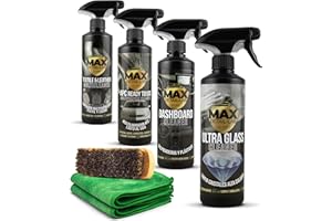 MAX DETAIL-LAB - Interior Pack - Kit Nettoyage Voiture Intérieur avec Accessoires, Nettoyant Cuir Tissu, Plastique Tableau de Bord, APC, Lave Vitre, Produit Detailing Auto Moto
