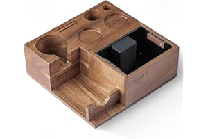 MORILS Estación de tamping de 51 mm a 54 mm, de madera, para café expreso con caja Knock, estación de café de madera, organizador con recipiente para tamizadores