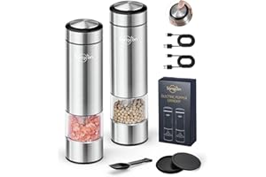 Sangcon Electric Salt and Pepper Grinder Set - USB Rechargeable Automatic Pepper and Salt Grinder Set Mill Shakers- Adjustable Coarseness One Hand Operation Refillable Salt Grinder with White Light