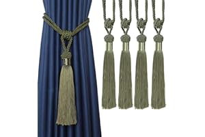 BEL AVENIR Curtain Tiebacks Hand-Woven Rope Ties Home Decorative Tassels Holdbacks (Green, 4)
