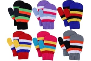 JUPSK Maluch mitenki zimowe ciepłe dzianinowe rękawiczki magiczne rozciągliwe kolorowe paski dziecięce mitenki dla chłopców i dziewcząt 1 2 3 4 lata, 6 par