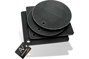 AVANA Lot de 4 dessous de plat en silicone de qualité supérieure - Multifonctionnels - Résistants à la chaleur - Passent au lave-vaisselle - Antidérapants - Motif nid d'abeille (2 ronds, 2 carrés) -