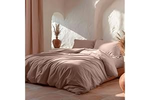 GAMUSI Juego Funda Nórdica Cama 150/160, Lisa 100% Algodón, Funda Edredón 240x220 cm y 2 Funda Almohada, Transpirable, Suave, Color Rosa empolvado