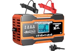 EAFC 12-Amp Car Battery Charger, 12V/12A Smart Fully Automatic Battery Charger with Temperature Compensation for Car Truck Motorcycle lawnmowers Marine Lead Acid Batteries (power cord length 2m)