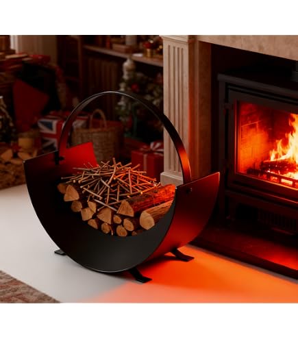 Relaxdays Panier à Bûches L Similicuir Noir - Range Bois Cheminée Porte-Journaux Multifonction