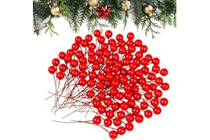 SULOLI 200 Pezzi Mini Bacche di Agrifoglio Rosso,Bacca Artificiale Decorazione per Albero di Natale Ciondolo Fai da Te
