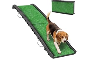 PawHut Rampa para Perros con Césped Artificial, 155 cm, Rampa para Perros para Coche Plegable con Asa, Ángulo Ajustable, Antideslizante, para Todas Las Razas, para Cama, Sofá, Verde