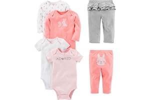 Simple Joys by Carter's Toddlers and Baby Girls' 6-Piece Bodysuits (Short and Long Sleeve) and Trousers Set