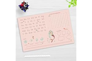COVERYOURDESK WWW.COVER-YOUR-DESK.DE Sous-main pour enfants - Sous-main d'apprentissage en français pour la rentrée des classes en forme de sirène ABC, 1 x 1, heures - 60 x 40 cm - En vinyle facile à nettoyer - Fabriqué en Allemagne