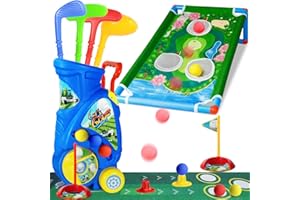 MIAOKE Golf Set with Multi-Function Cart ,Complete Golf Set Includes 4 Golf Clubs, 6 Balls & 2 Practice Holes,Educational Outdoor/Indoor for Birthdays or Christmas
