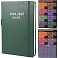 Academic Diary 2024-2025 A5 Day Per Page, Daily Diary 2024-2025 From JUL 2024 to JUN 2025, Productivity A5 Daily Planner with Monthly Tabs, 2 Bookmark, Pen Loop and Inner Pocket,21×14.5cm (Green)
