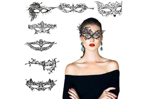 KAKOO 8 Modell Venezianische Maske Sexy Damen Spitze Augenmaske Gothic Maskerade Gesichtsmasken für Maskenball Kostüm Karneval Party Schwarz