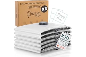 myHodo Vakuumierbeutel Set XXL (6 Stück 80x120 cm) Extra Große Vakuumbeutel für Bettdecken, Praktische Aufbewahrungsbeutel zum Verstauen von Bettwäsche, Vakuum Beutel zur Aufbewahrung von Kleidung