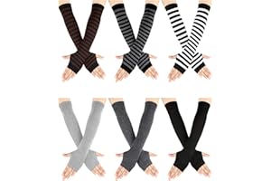 Geyoga 6 Pairs Women Long Fingerless Gloves Winter Knitted Wrist Arm Warmers Stretchy Thumb Hole Gloves Gift