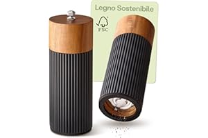 Praknu Macina Pepe e Sale Manuale – Legno di Acacia FSC® – Design Elegante con Macina in Ceramica – Regolabile e Durevole – Nero – Piccolo