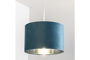 CGC Lighting Modern Velvet 30cm Drum Ceiling Lamp Shade Pendant Table Lamp Bedroom Dining Room Lounge (Teal)