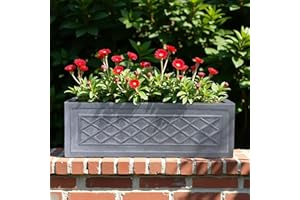 IDEALIST Outdoor Window Box 60cm | Lazio Planter | Heritage Garden Pots with Drainage Holes | Leaden Grey Lattice Windowsill Planter L60 W22 H22 cm, 16 litres