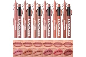 LANGMANNI Matte Lippen Set NATÜRLICHE TÖNE • 6 Lipliner + 6 Lippenstifte • Weichzeichner-Effekt & Langzeithalt • Geschenkset für Make-up-Liebhaber(#A)