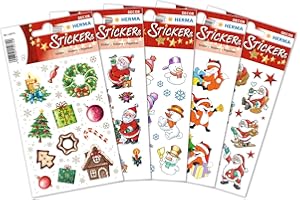 ‎HERMA HERMA 15502 Aufkleber Weihnachtsmotive klein groß, 210 Stück, Weihnachten Sticker mit Weihnachtsmann Schneemann Sterne Motiv, Kinder Etiketten für Weihnachtsdeko Geschenke Adventskalender Winter Deko