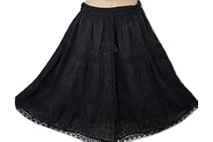 Doorwaytofashion Womens Knee Length Cotton Skirt Tiered Embroidered Adjustable Waist Lined One Size 8 10 12 14 16