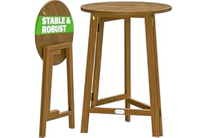 CASARIA® Wooden Bar Table | 110cm High 80cm Diameter | Foldable Design | Round Solid Rustic Indoor Outdoor Bistro Table | Beer Cocktail BBQ Beer Garden Party | Acacia Wood Folding Table | Brown