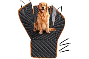 SUPERWSLING Hundedecke Auto Rückbank mit Seitenschutz und Netzfenster, Wasserfeste Hundedecke für den Rücksitz, Sicherheitsgurte und Kofferraumschutz für Hunde - Orange