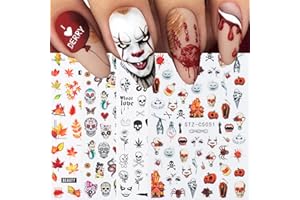 ‎JMEOWIO 8 Blatt Nagelsticker Halloween Herbst Nagelaufkleber Selbstklebend Schädel Spinne Web Kürbis Nail Art Sticker Dekoration Nageldesign Zubehör