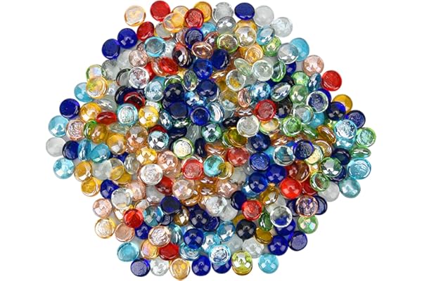 Hiziwimi 400Pcs coloré billes plates Galets de verre décoratifs, 17-20MM perles de verre plat lisse, 4LB, décoration aquarium, cailloux jardin exterieur, remplissage de vase d'art