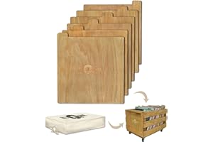 Retro Musique Scatola di legno per conservare dischi in vinile LP da 12" su ruote per un massimo di 100 album (in custodie in PVC) con rivestimento in tessuto di Assia, Pareti divisorie finitura in