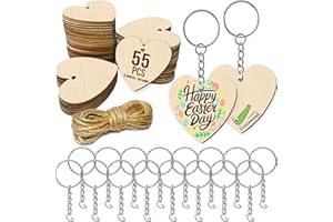 CROCOWOOD 80 UND Blanko Corazón de Madera Set: 55 Corazones Madera 5cm + 25 Llavero Madera Decoraciones + 3m Cuerda - Corazón en Blanco Llavero de Madera para Bodas, Fiestas, Aniversarios