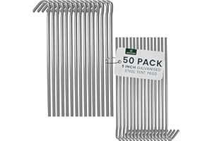 GREEN HAVEN CUQOO Lot de 50 Piquets de Tente 9" Ultra-Résistants – Piquets de Sol en Acier Galvanisé Durable – Piquets Métalliques Antirouille pour Camping, Tonnelles, Randonnée et Extérieur – Pack de 50