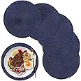 maifey Round Placemats Blue 12.6 Inch Set of 6 Woven Heat Resistant Washable Table Mats for Home Kitchen, Dining Table, Outdoor, Christmas Party