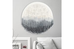 HOLAVIDA Macrame Tapiz Grande Tejido a Mano, Decoración Boho Chic para Pared en Dormitorio y Sala de Estar (Gris, 60 cm)