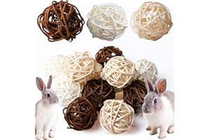 BAIFULAI 24 palline da masticare, 4 cm, coniglietti naturali, giocattoli da masticare in salice, tre colori, giocattoli in legno molare, palline da masticare per la cura dei denti, palla da fieno per conigli