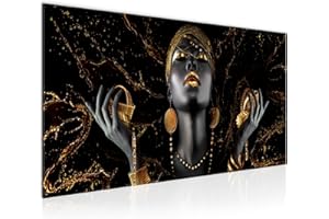 Runa Art Quadri Moderni Donna africana L'immagine Tela Non Tessuta Soggiorno Corridoio Oro nero Fashion Beauty 045412a