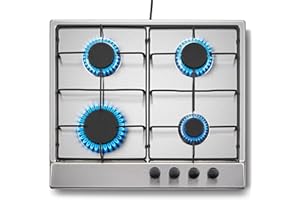 TopStrong Piano Cottura 4 Fuochi Gas, Piano Cottura 60cm da Incasso, Acciaio Inossidabile Fornello a Gas Naturale/Propano, Griglie Smaltate, Finitura Inox Anti Impronta