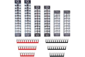 HAXIHA 6 juegos Tira De Terminales De Tornillo con Fila Doble 8/10/12 posiciones 600V 15A,Bloque de terminales eléctricos + Tira De Barrera De Terminal Preaislada Roja y Negra