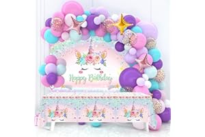 FAIRYMAIDEN Set Palloncini Tema Unicorno - 122pcs Allestimento Addobbi Compleanno Unicorno 1 Anni, Decorazione di Festa, Palloncini Unicorno per Compleann, Tovaglie Sfondo Unicorn Accessori Festa Bambina