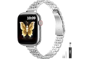 TOWONSHY Metalowy pasek kompatybilny z Apple Watch 38 mm, 40 mm, 41 mm, 42 mm, 44 mm, 45 mm, 46 mm, 49 mm, dla kobiet i mężczyzn, modny, smukły, metalowy pasek ze stali nierdzewnej do iWatch Ultra/Ultra 2, SE