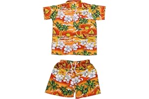 CLUB CUBANA Kids Boys Girls Childrens Slim Fit Classic Short Sleeve Casual Floral Hawaiian Shirts and Shorts Set