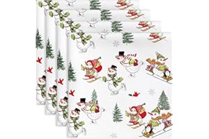 Arquiel Christmas Snowman Napkins, 45 cm x 45 cm Dinner Cloth Napkins Set of 4, Washable Cotton Soft Absorbent Square Table Top Decoration for Dining Kitchen Party Wedding