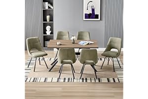 LEWE Essgruppen Esstisch mit 6 Stühlen, 140 x 80 x 76 cm Rechteckig Esstisch aus Holz mit 6 Esszimmerstühle, Gepolstert, Breitere Sitzfläche, Armlos, für Küche Esszimmer und Wohnzimmer,Graugrün