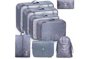 MURISE 8-częściowy zestaw kostek podróżnych, torby na ubrania, organizer do walizki, na urlop i podróże, zestaw kostek podróżnych, system porządkowania walizek (Szary)