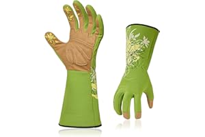 Vgo... Guantes de Jardinería para Mujeres de Cuero Anti-espinas Antipinchazos, Guantes Trabajo Largos Protección de Antebrazo,1 par