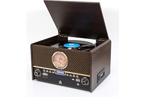 GPO Chesterton - 4 en 1 -Tourne-disque, lecteur CD, USB, radio FM et DAB+, lecteur de cassettes, AUX IN, haut-parleurs intégrés