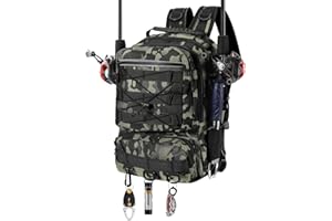 MoKo Angeln Rucksack Sling Bag mit Rod & Gear Holder, Nylon wasserdicht Fishing Tackle Storage Bag für Camping, Wandern, Jagen, Männer Vater, Grüner Tarnanstrich