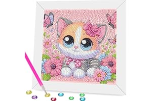 ZGGZHEIM Kit Completo Diamond Painting 5D Gatto Completo, Pittura a Diamante Fai-da-Te per Bambini, DIY Pittura Diamante Gatti Con cornice per foto, Decorazione Parete Casa, Regalo Creativo per Bambini 17x17cm