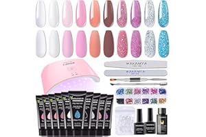 ‎WAKANIYA Poly Nägel Gel Set mit Lampe Nagelverlängerung Kit 10 Farben Nude Rosa Gelnägel Starter Komplette Kit mit Base Top Coat, Rutschlösung für Anfänger Nageldesign