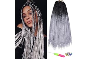 TAOYEMY Dopinki do włosów Box Crochet Braids, 6 sztuk, 61 cm, syntetyczne warkocze, przedłużenie włosów, 22 pasemka/opakowanie Crochet Hair Extension (61 cm, T1B/szare)